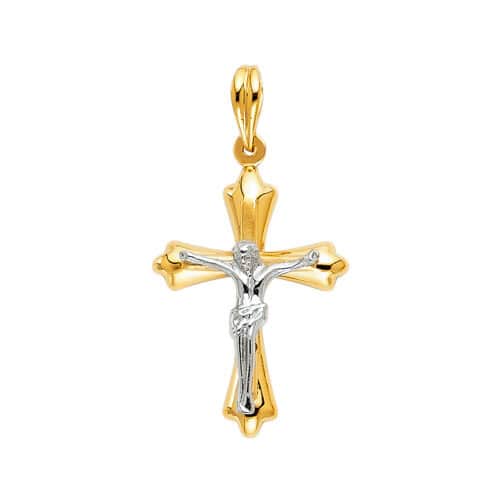 14K Two Tone Gold Religious Crucifix Pendant