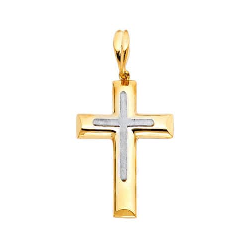 14K Two Tone Gold Religious Cross Pendant
