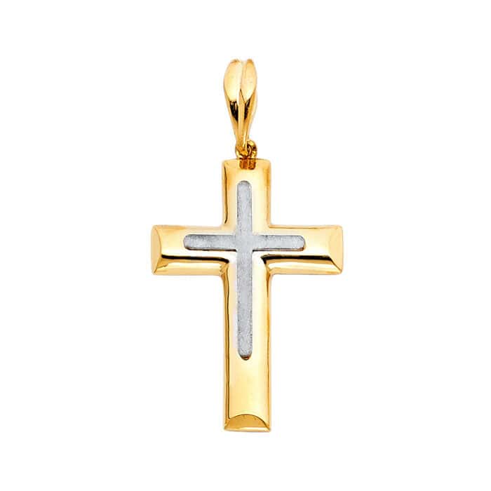 14K Two Tone Gold Religious Cross Pendant