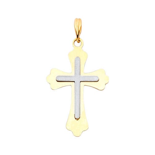 14K Two Tone Gold Religious Cross Pendant