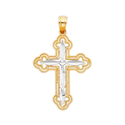 14K Two Tone Gold Religious Cross Pendant