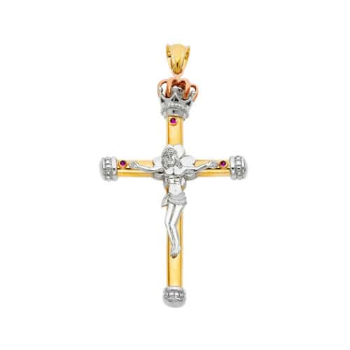 14K Tri Color Gold Religious Crucifix Pendant