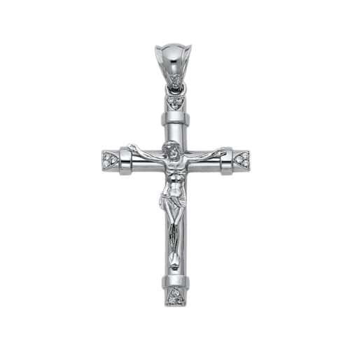 14K White Gold Cubic zirconia Religious Crucifix Pendant