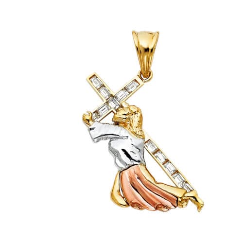 14K Tri Color Gold Cubic Zirconia Pendant