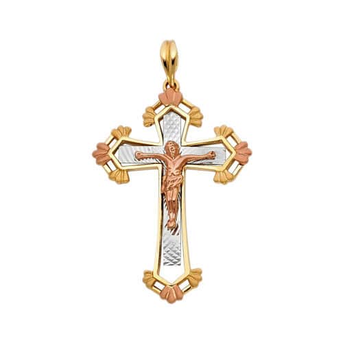 14K Tri Color Gold Religious Crucifix Pendant