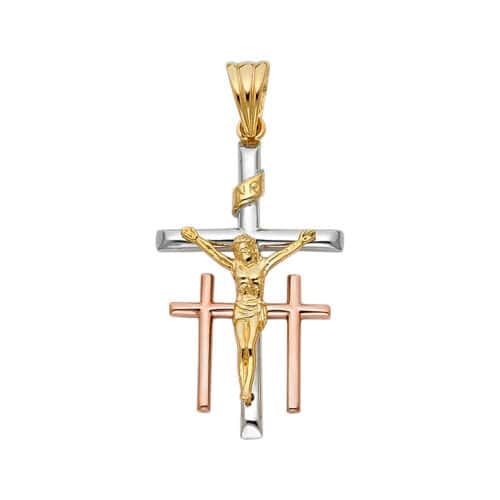 14K Tri Color Gold Religious Crucifix Pendant