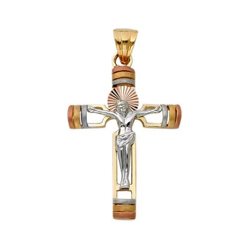 14K Tri Color Gold Religious Crucifix Pendant