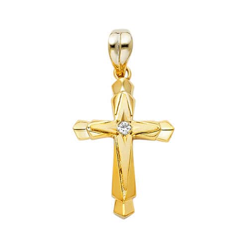 14K Yellow Gold Cubic Zirconia Religious Cross Pendant