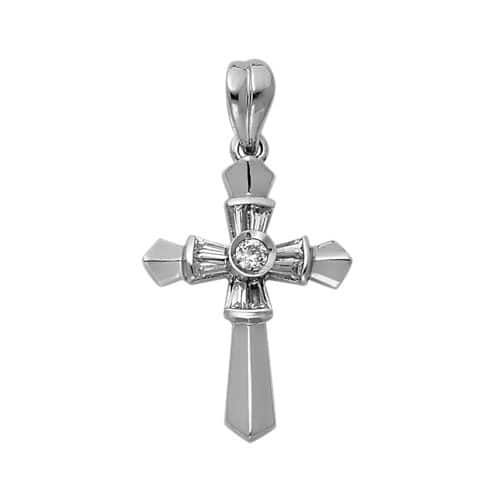 14K White Gold Cubic Zirconia Religious Cross Pendant