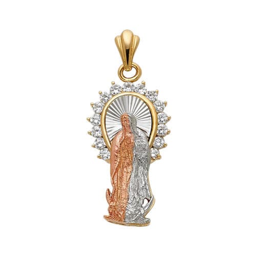 14K Tri Color Gold Cubic Zirconia Religious Guadalupe Pendant