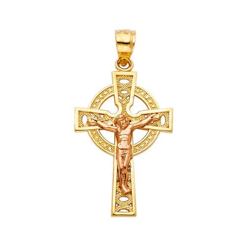 14K Two Tone Gold Religious Crucifix Pendant