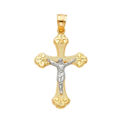 14K Two Tone Gold Religious Crucifix Pendant
