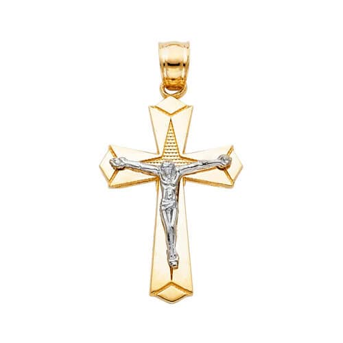 14K Two Tone Gold Religious Crucifix Pendant