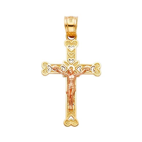 14K Two Tone Gold Religious Crucifix Pendant