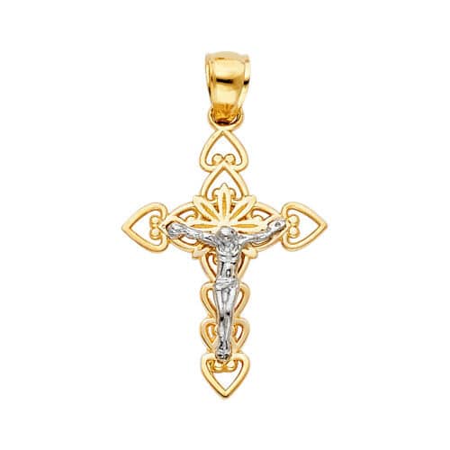 14K Two Tone Gold Religious Crucifix Pendant