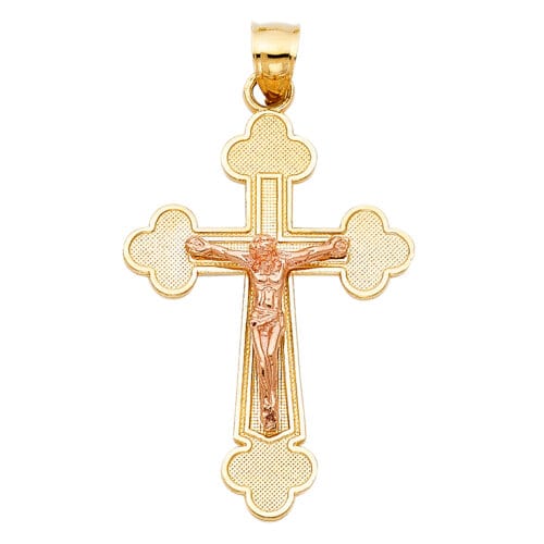 14K Two Tone Gold Religious Crucifix Pendant
