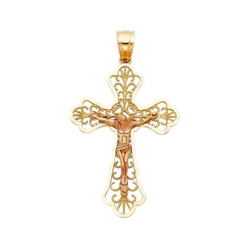 14K Two Tone Gold Religious Crucifix Pendant