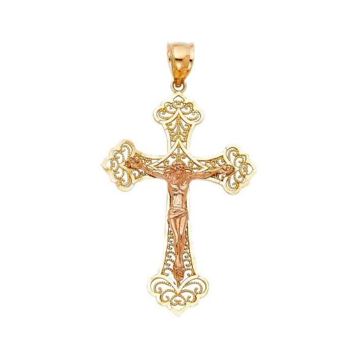 14K Two Tone Gold Religious Crucifix Pendant