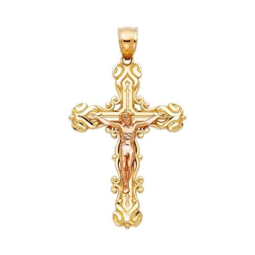 14K Two Tone Gold Religious Crucifix Pendant