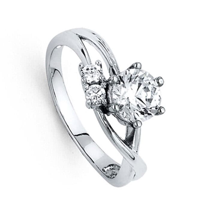 14K White Gold Cubic Zirconia Engagement Ring - Image 2