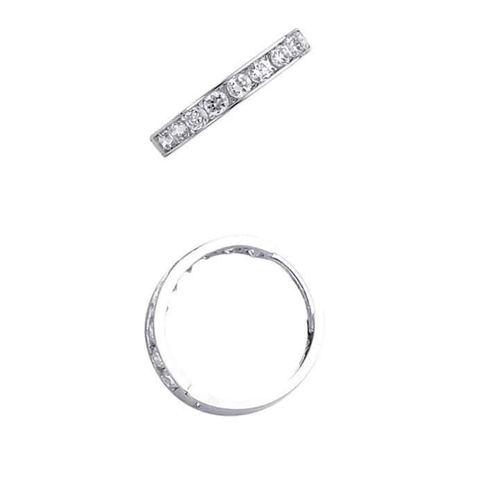 14K White Gold 3mm Cubic Zirconia Huggies Earrings - Image 2