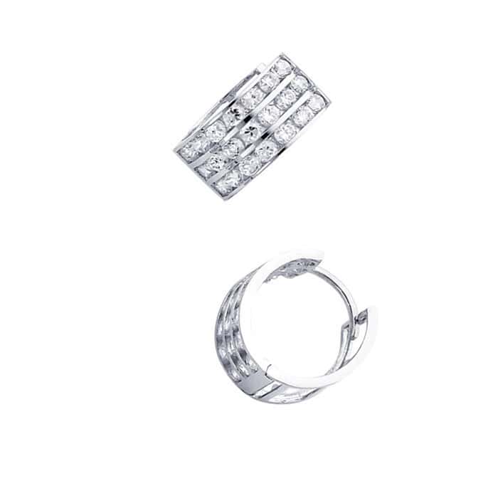 14K White Gold 7mm Cubic Zirconia Huggies Earrings - Image 3