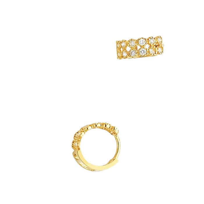 14K Yellow Gold 4mm Cubic Zirconia Huggies Earrings - Image 2