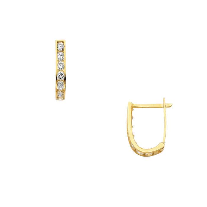 14K Yellow Gold 2mm Cubic Zirconia Huggies Earrings - Image 2