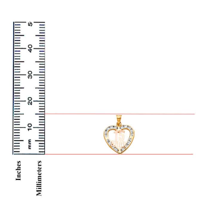 14K Yellow Gold Sweet 15 Years Cubic Zirconia Pendant - Image 3