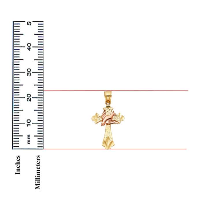 14K Yellow Gold Religious Cross with Holy Spirit Dove Pendant - Image 3