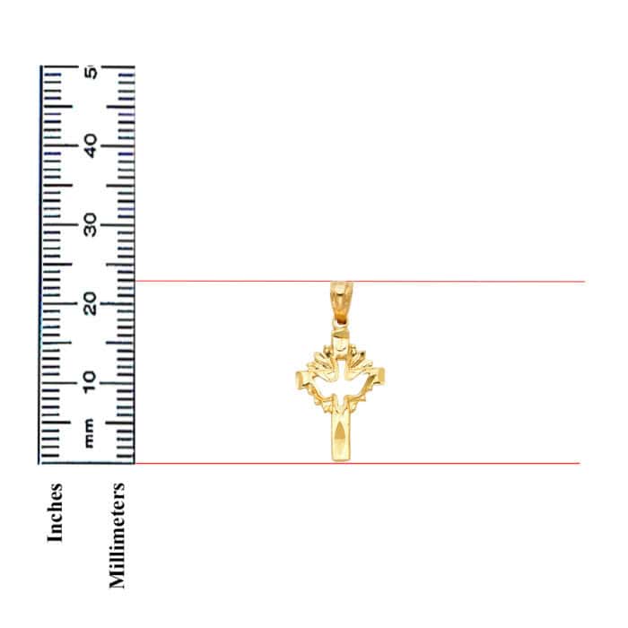 14K Yellow Gold Religious Cross with Holy Spirit Dove Pendant - Image 3