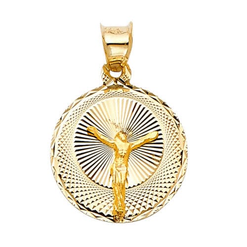 14K Yellow Gold Diamond Cut Jesus Stamp Religious Pendant