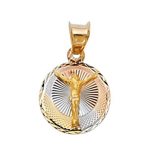 14K Tri Color Gold Diamond Cut Jesus Stamp Religious Pendant