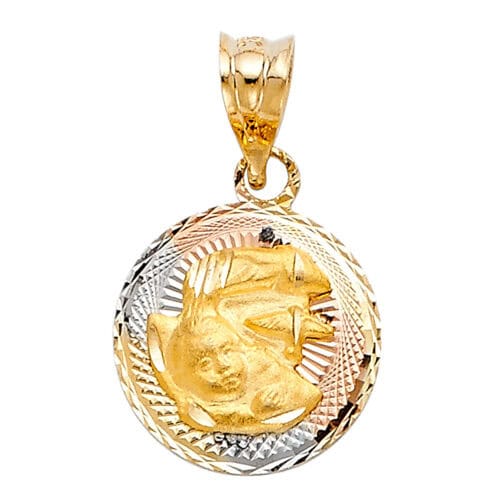14K Tri Color Gold Diamond Cut Stamp Baptism Religious Pendant