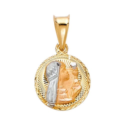 14K Tri Color Gold Diamond Cut Stamp Communion Religious Pendant