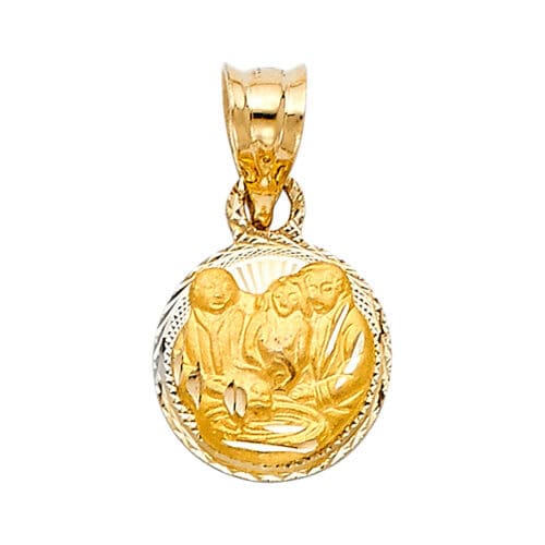 14K Yellow Gold Diamond Cut Stamp Baptism Religious Pendant