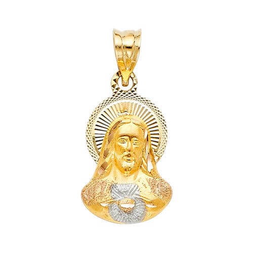 14K Tri Color Gold Diamond Cut Jesus Stamp Religious Pendant