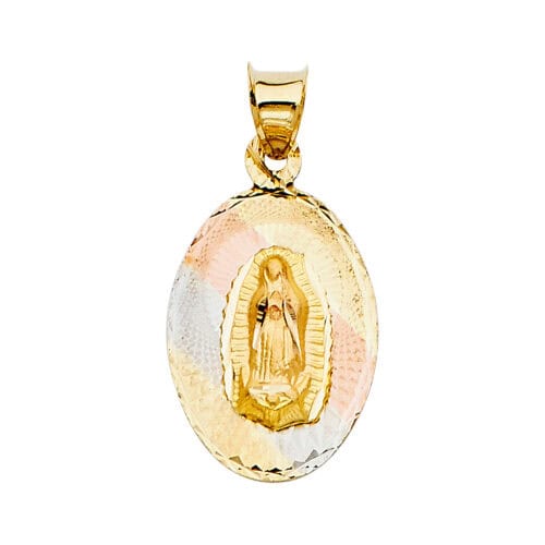 14K Tri Color Gold Diamond Cut  Jesus Stamp Religious Pendant