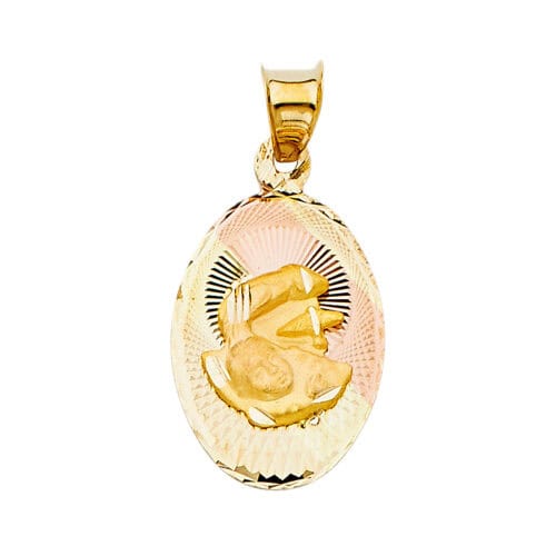 14K Tri Color Gold Diamond Cut  Baptism Stamp Religious Pendant