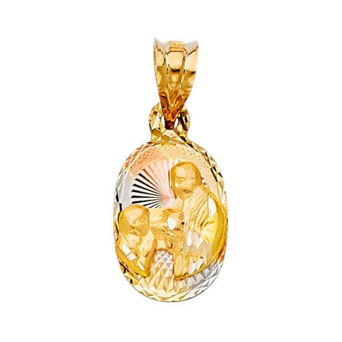 14K Tri Color Gold Diamond Cut Communion Stamp Religious Pendant