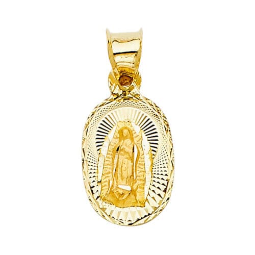 14K Yellow Gold Diamond Cut Guadlupe Stamp Religious Pendant