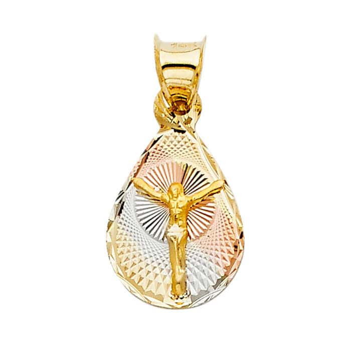 14K Tri Color Gold Diamond Cut Jesus Stamp Religious Pendant