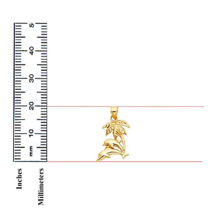 14K Yellow Gold Dolphin with Palm Tree Pendant - Image 3