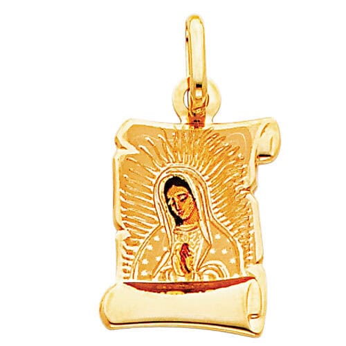 14K Yellow Gold Guadalupe Enamel Picture Religious Pendant