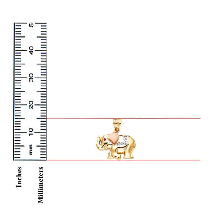 14K Tri Color Gold Cubic Zirconia Elephant Pendant - Image 3