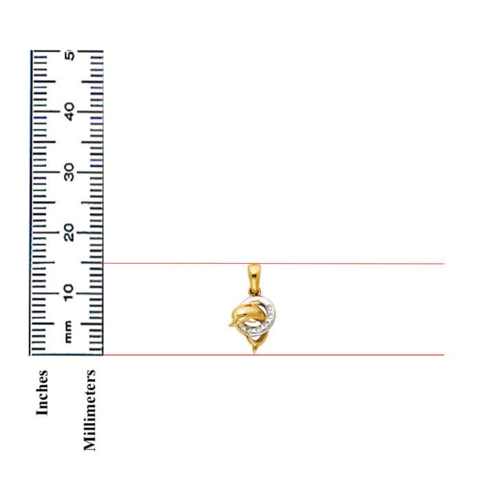 14K Two Tone Gold Cubic Zirconia Dolphin Pendant - Image 3