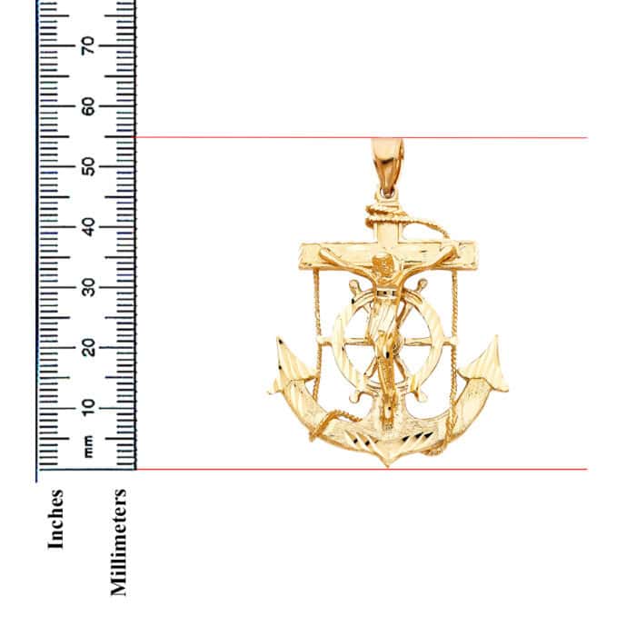 14K Yellow Gold Mariner Religious Crucifix Pendant - Image 3
