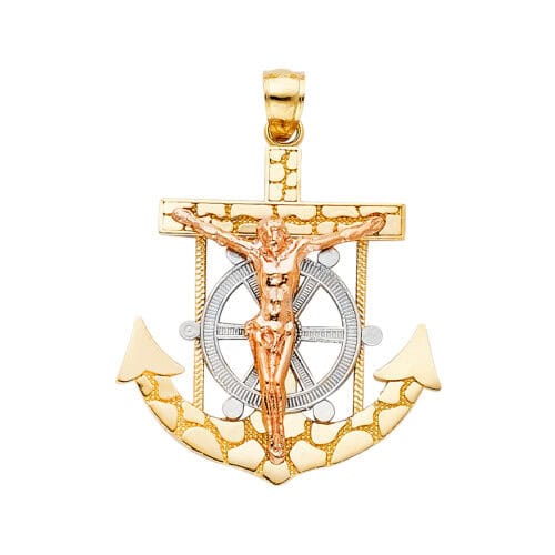 14K Two Tone Gold Mariner Religious Crucifix Pendant