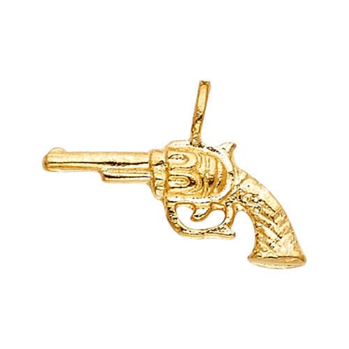 14K Yellow Gold Pistol Gun Pendant