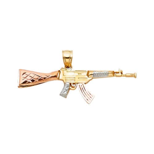 14K Tri Color Gold Rifle Gun Pendant